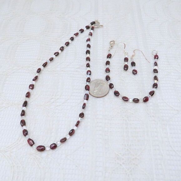 Handmade Garnet Jewelry Set, Garnet Necklace, Earrings, Bracelet, Gift For Her - Picture 9 of 9